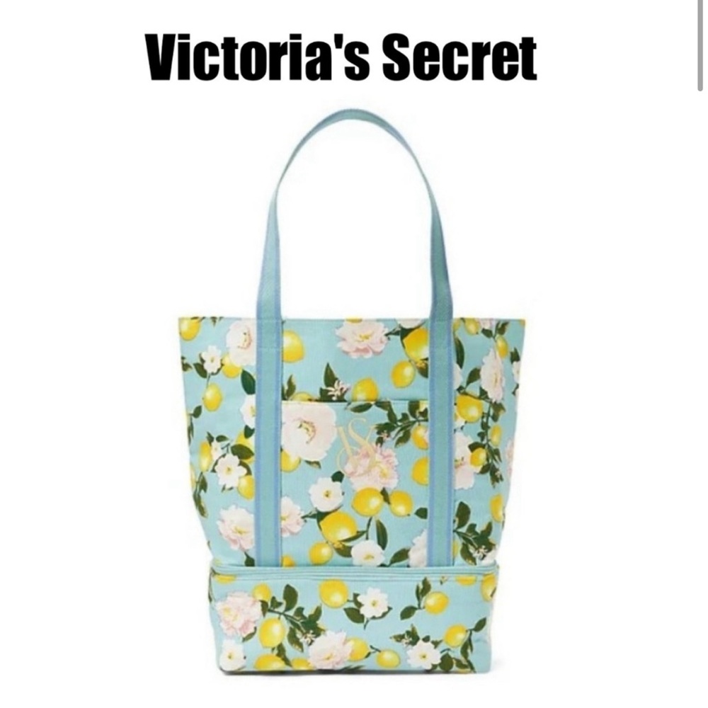 Victoria's Secret Weekender Swim Cooler Tote Bag Picnic Beach Lemons Blue